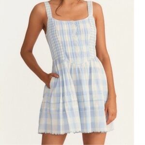 Love Shack Fancy - Chennedy Gingham Mini Dress - Blue and White Plaid